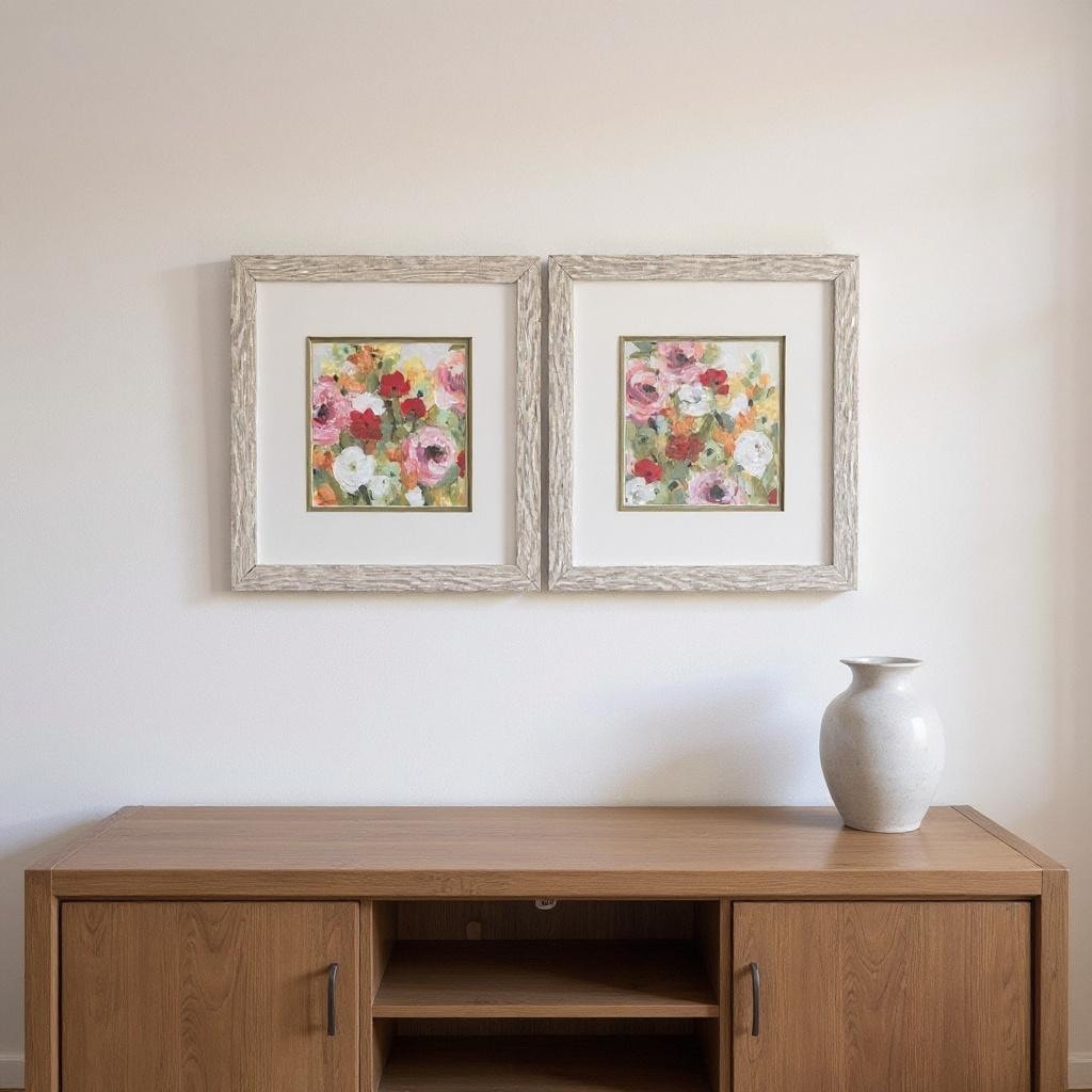Homeroots Set Of Two Leas Garden Distressed White Framed Wall Art