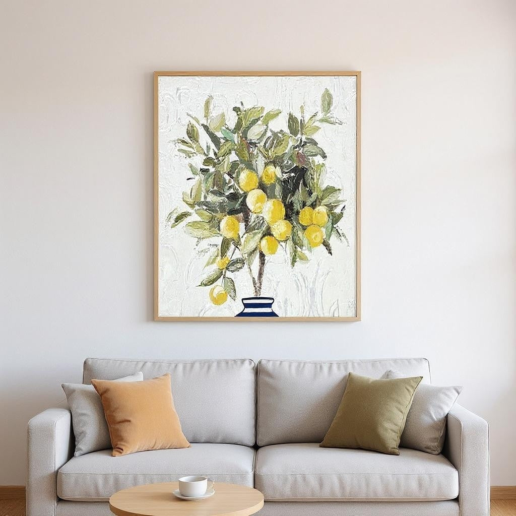 Homeroots Set Of Two Lemon Tree Pot Brown Framed Wall Art