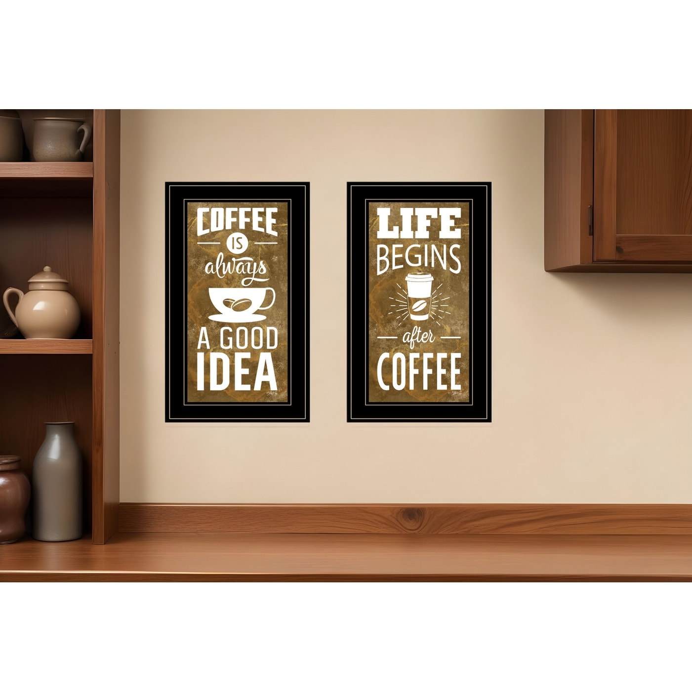 Homeroots Set Of Two Life Begins And Ends With Coffee Black Framed Print Wall Art