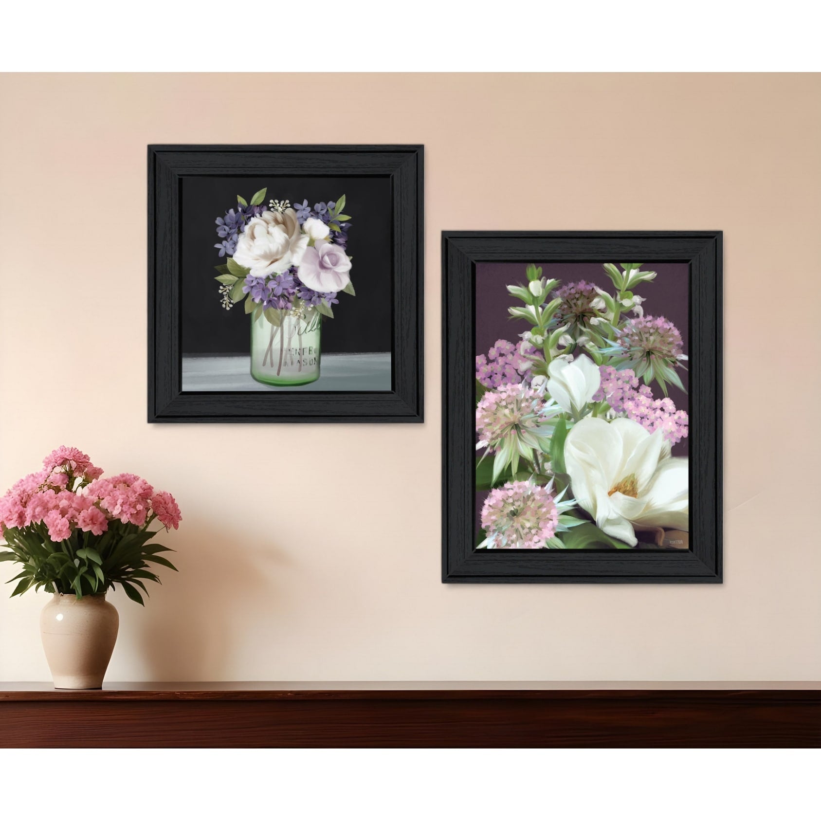 Homeroots Set Of Two Lilac And Wild Plum Bouquet Black Framed Print Wall Art