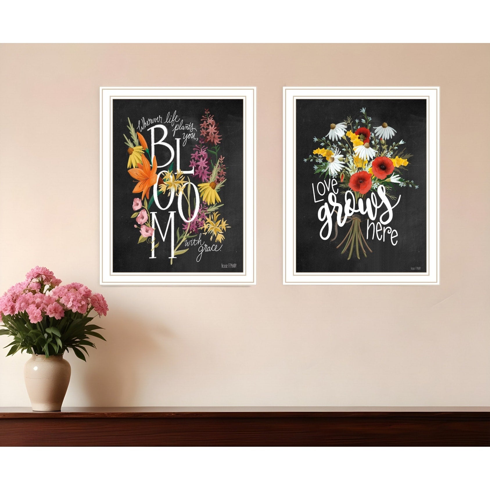Homeroots Set Of Two Love Grows Here White Framed Print Wall Art
