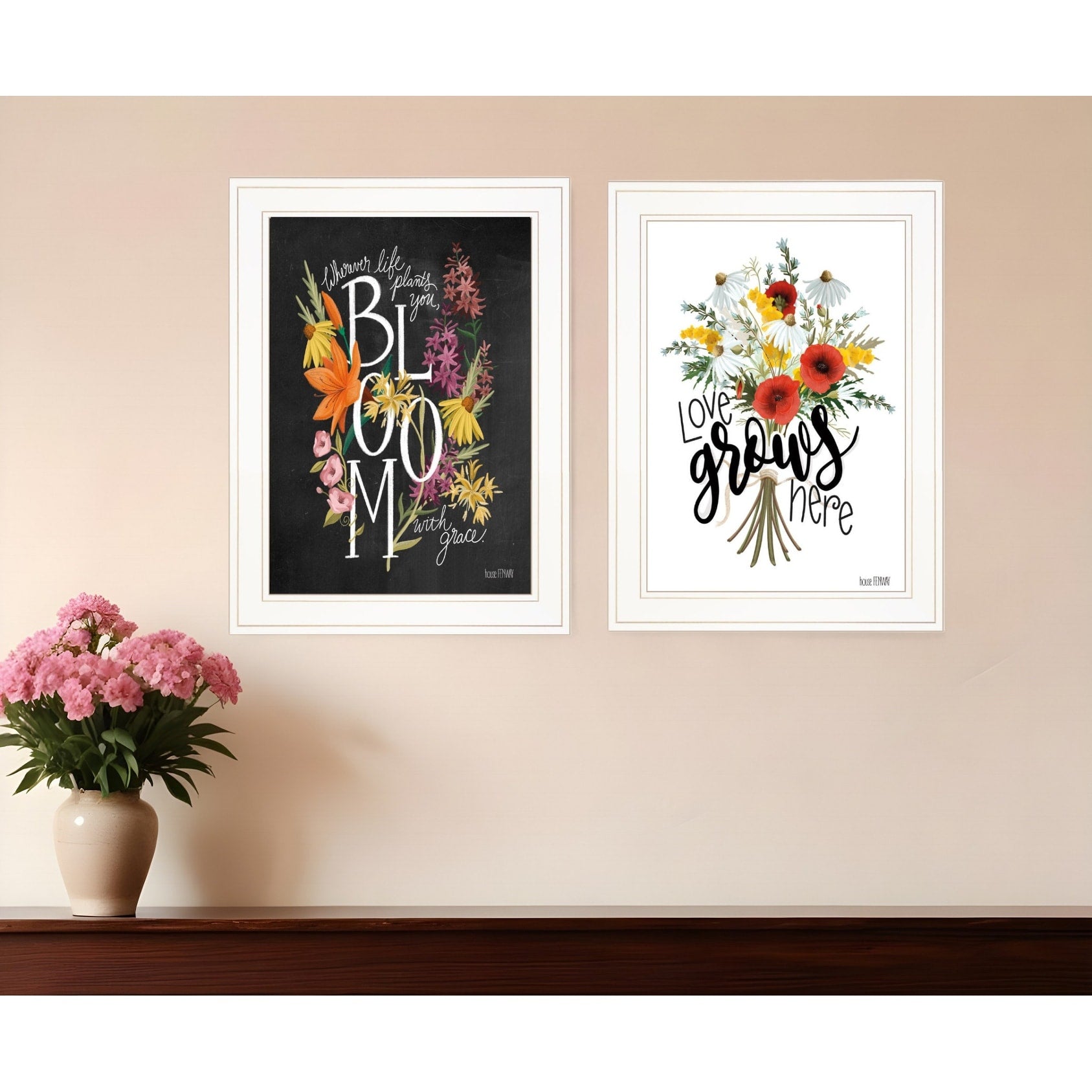 Homeroots Set Of Two Love And Bloom White Framed Print Wall Art