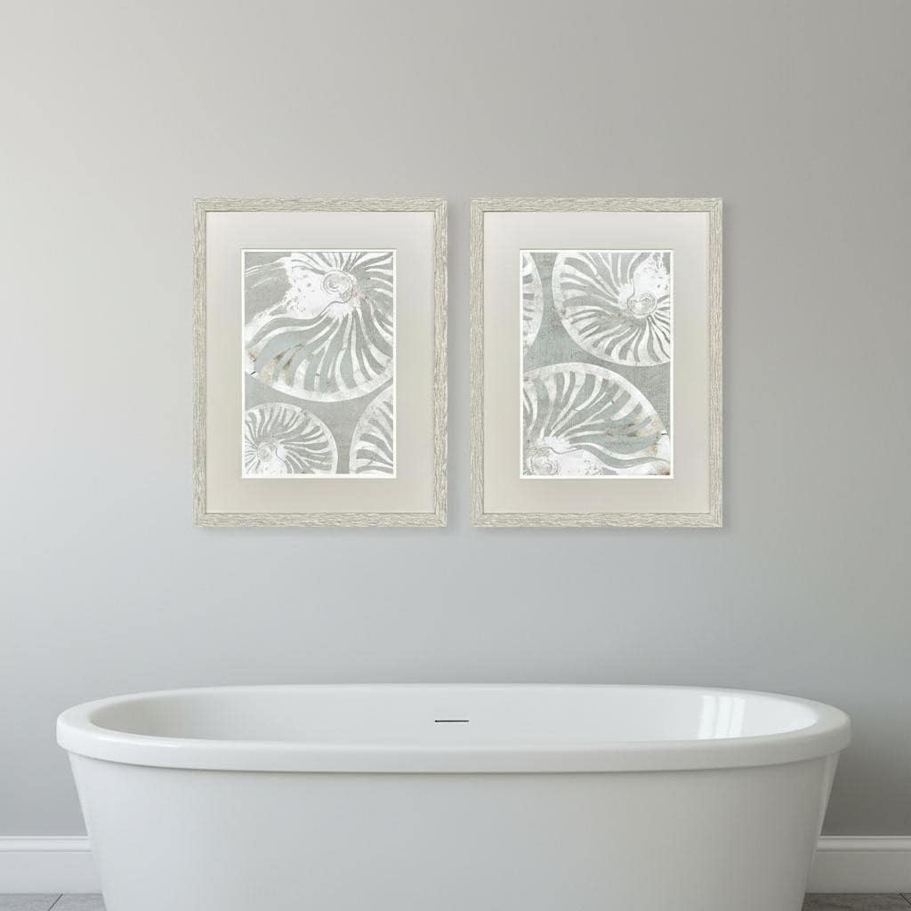 Homeroots Set Of Two Nautilus Shell Distressed White Framed Wall Art
