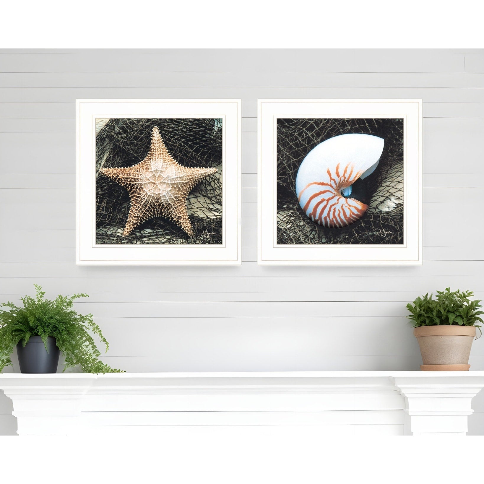 Homeroots Set Of Two Ocean Net White Framed Print Wall Art