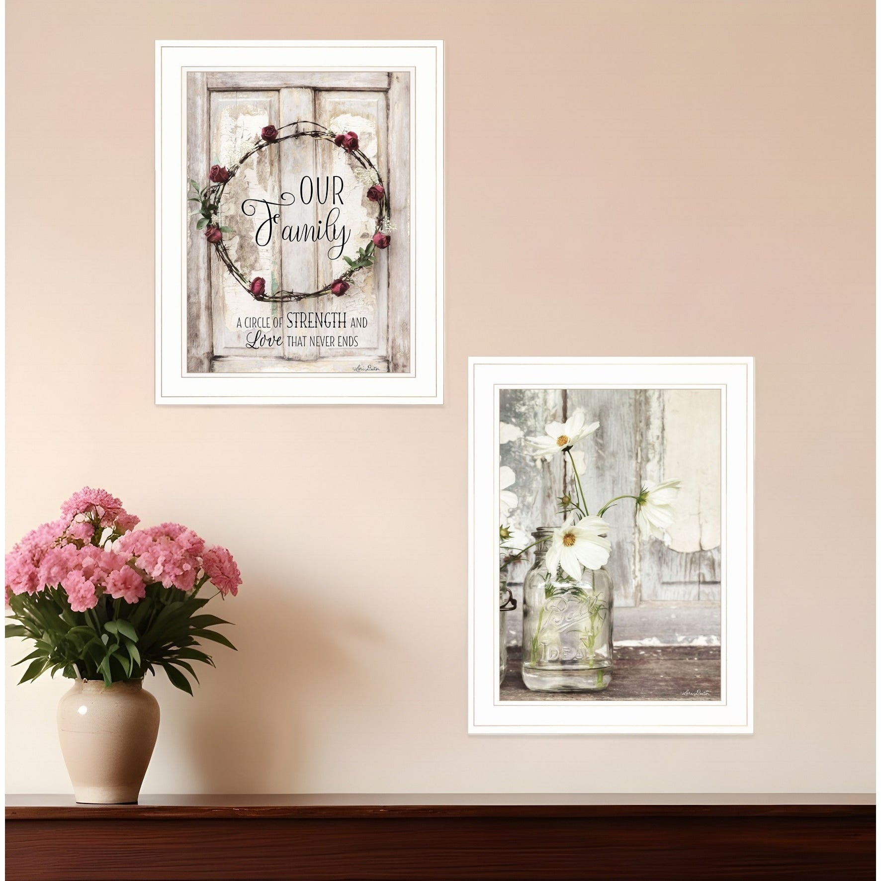 Homeroots Set Of Two Our Family Blossoms White Framed Print Wall Art