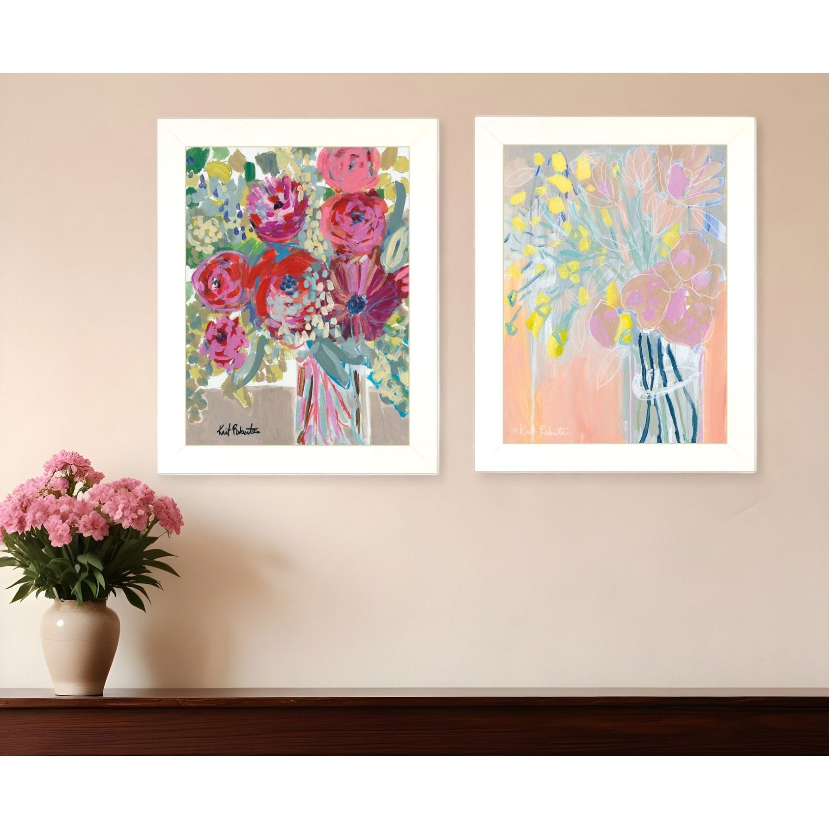 Homeroots Set Of Two Pastel Bouquets Maybe Shes A Wildflower White Framed Print Wall Art
