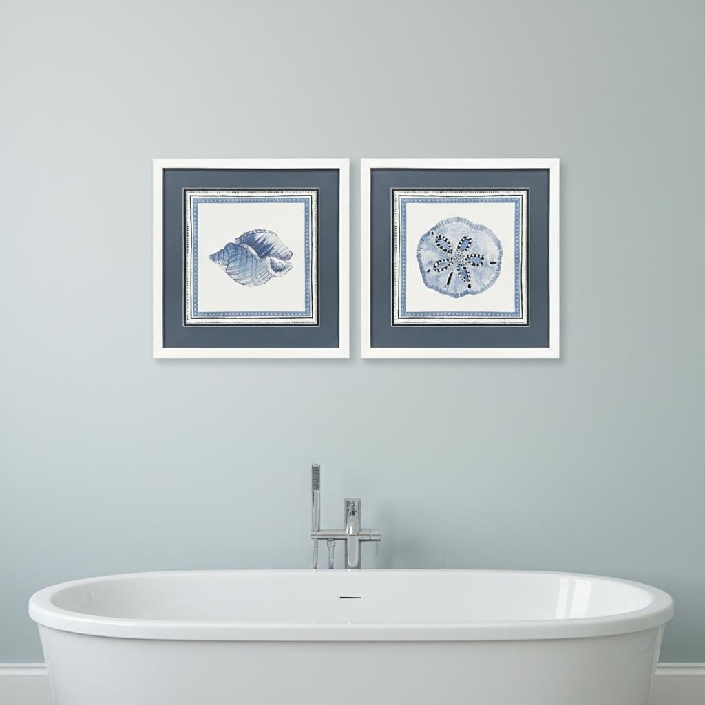 Homeroots Set Of Two Seaside Blues I White Framed Wall Art