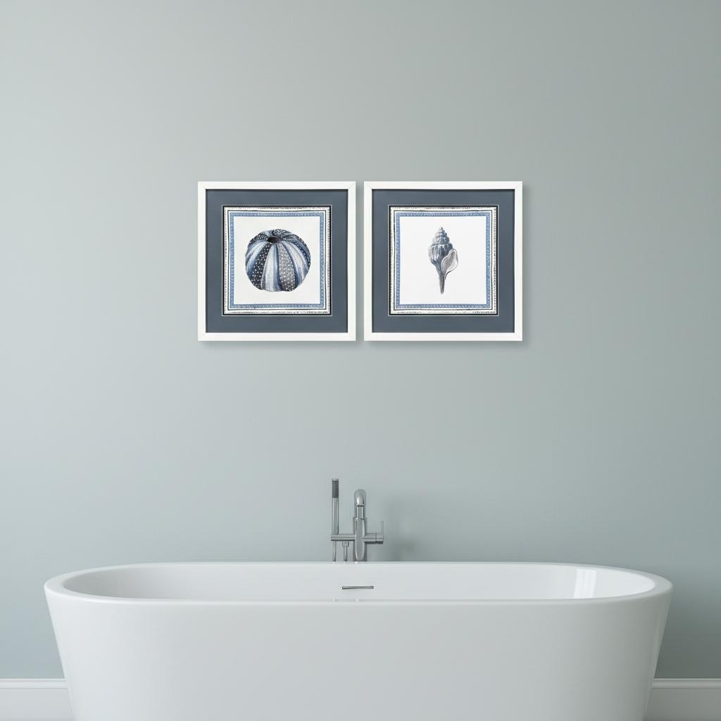 Homeroots Set Of Two Seaside Blues Iii White Framed Wall Art