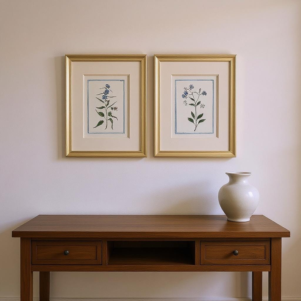Homeroots Set Of Two Shabby Chic Botanical Gold Framed Wall Art