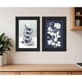 Homeroots Set Of Two Tea Towers With Flowers Blue Black Framed Print Kitchen Wall Art