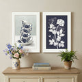 Homeroots Set Of Two Tea Towers With Flowers Blue White Framed Print Kitchen Wall Art