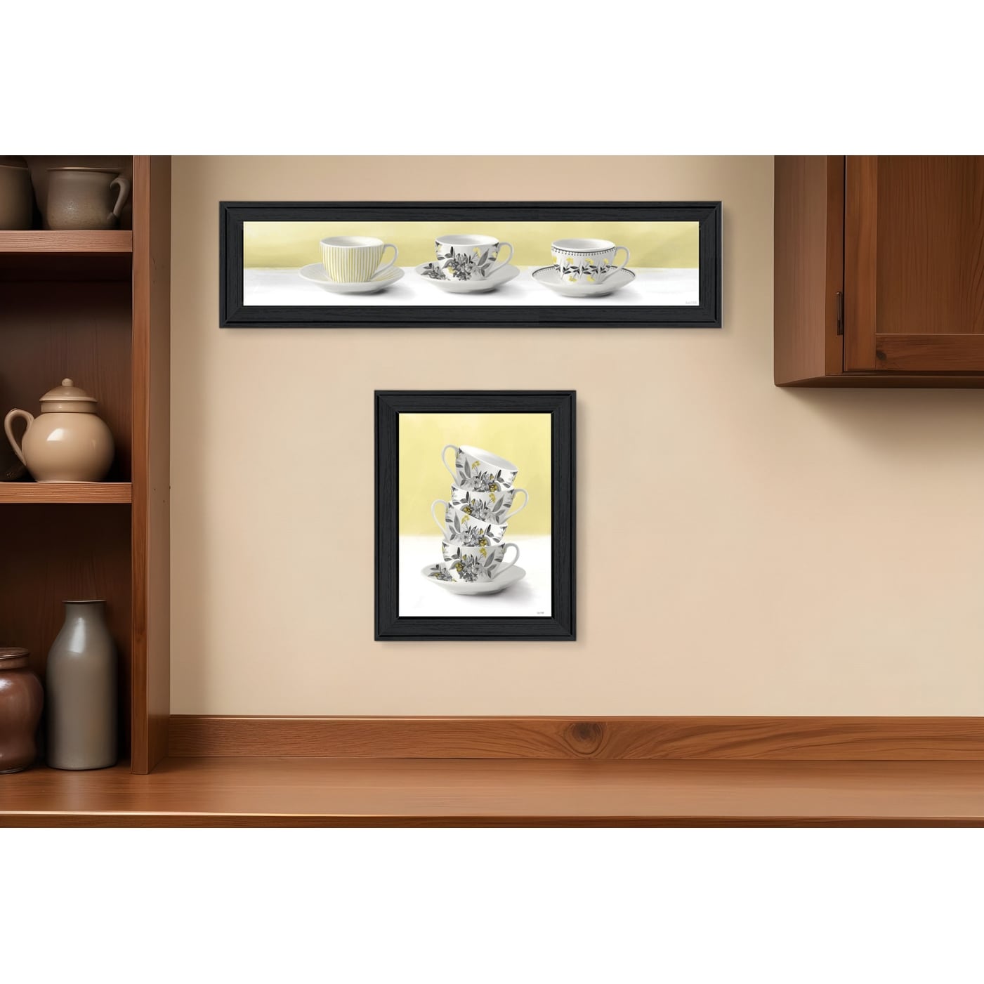 Homeroots Set Of Two Teacups Black Framed Print Kitchen Wall Art