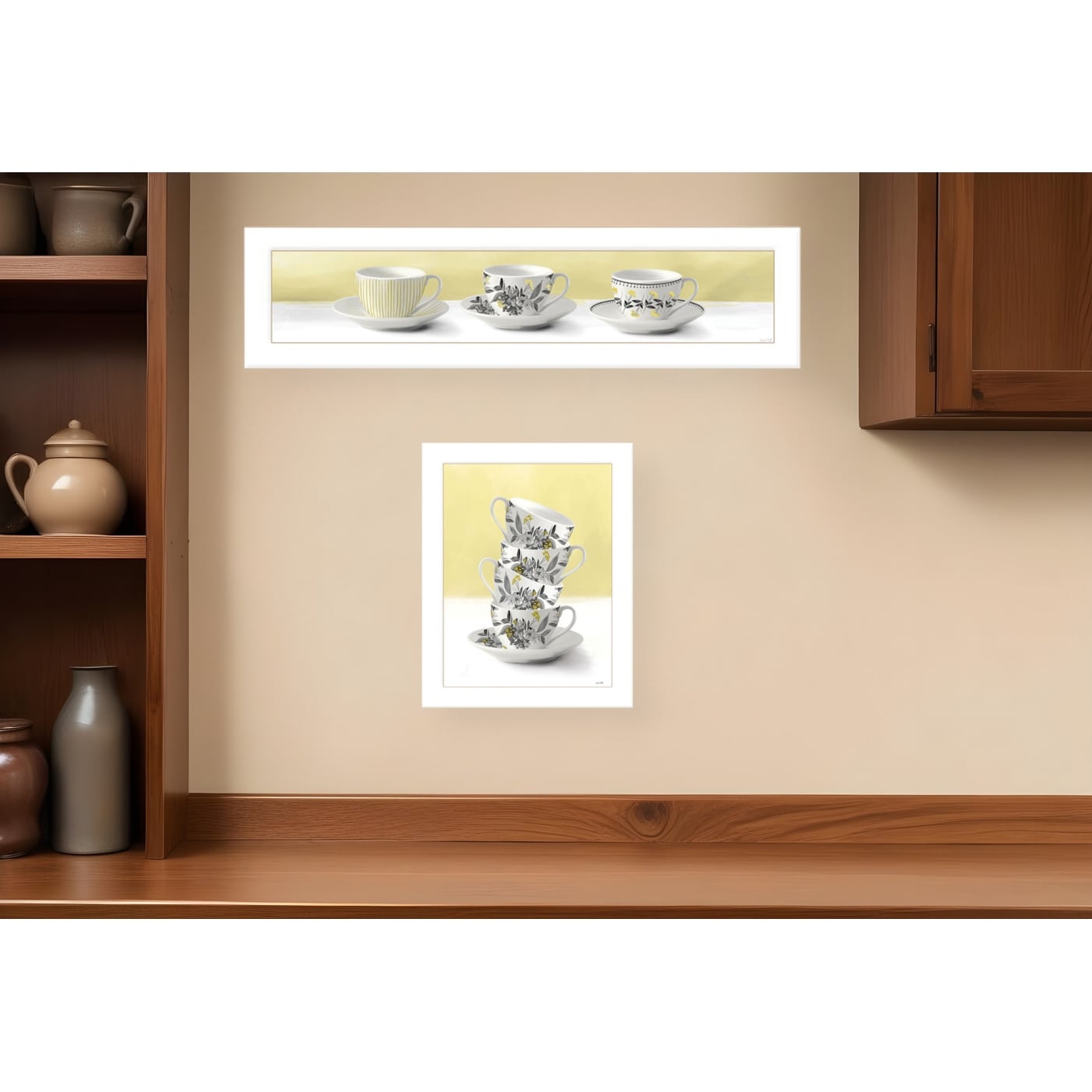 Homeroots Set Of Two Teacups White Framed Print Kitchen Wall Art