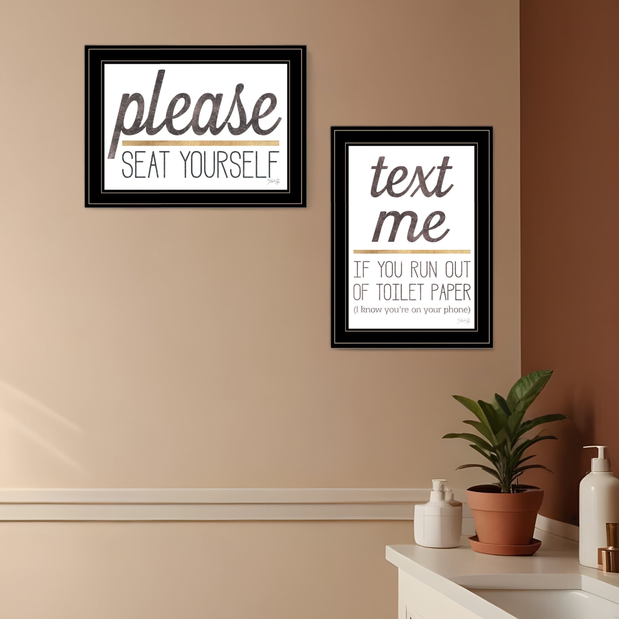 Homeroots Set Of Two Text Me If You Run Out Of Toilet Paper While Seated Black Framed Print Wall Art