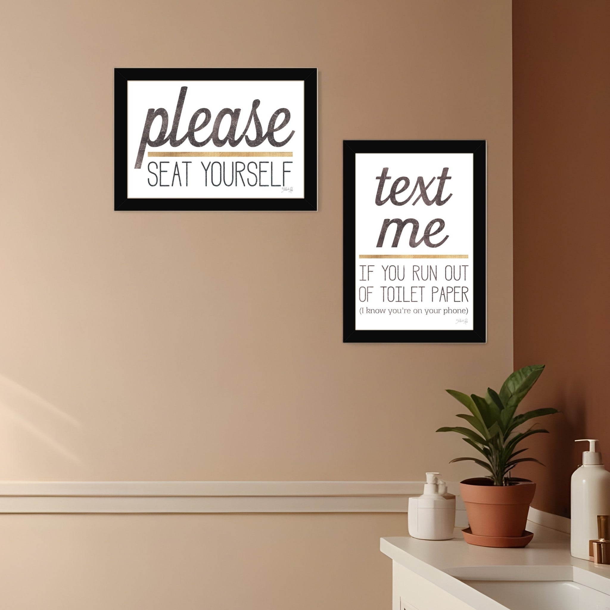 Homeroots Set Of Two Text Me If You Run Out Of Toilet Paper While Seated Black Framed Print Wall Art