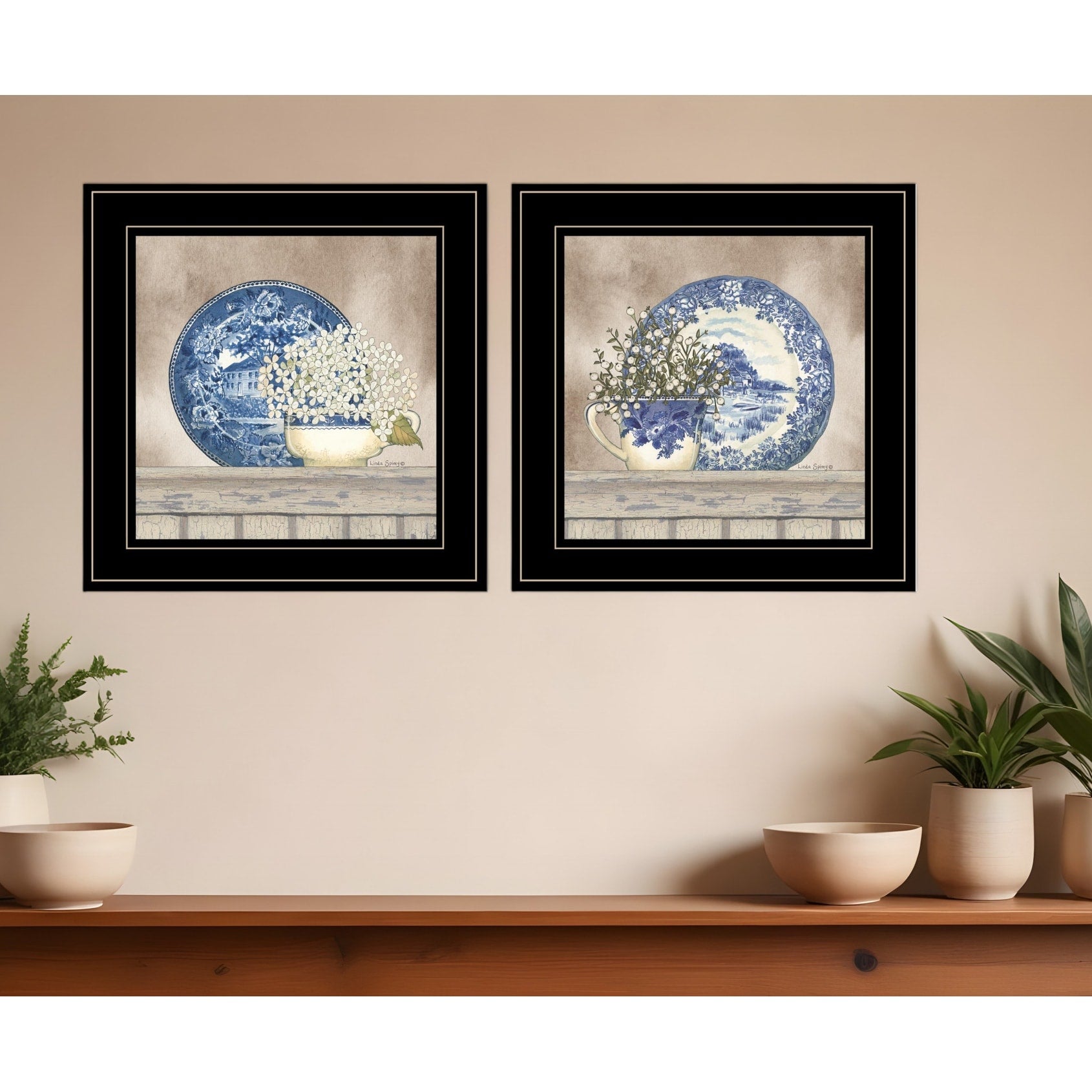 Homeroots Set Of Two The Farmhouse Blues Black Framed Print Wall Art