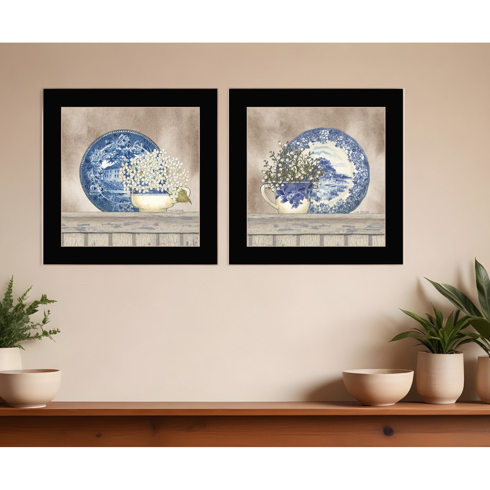 Homeroots Set Of Two The Farmhouse Blues Black Framed Print Wall Art