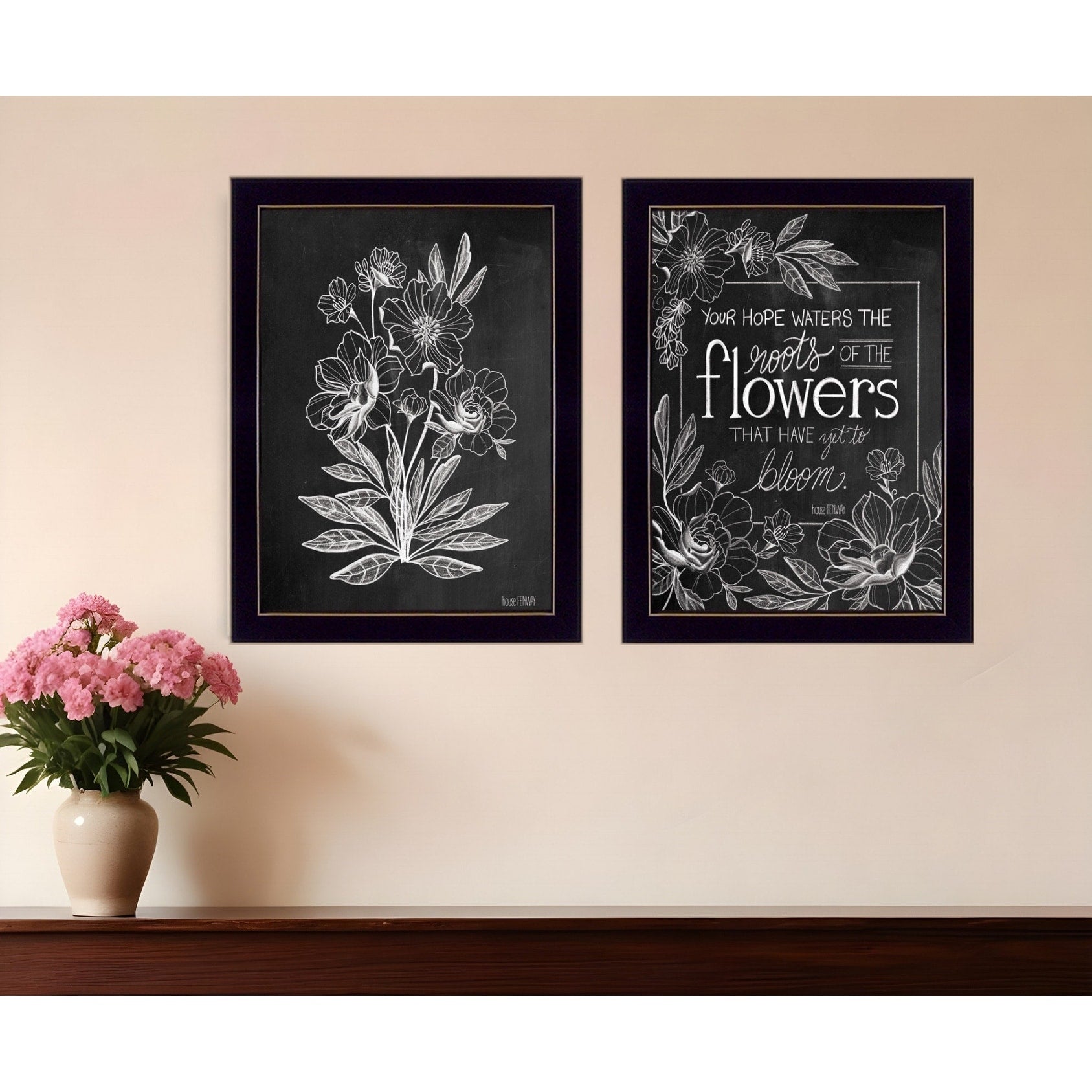 Homeroots Set Of Two Vintage Flowers In Bloom Black Framed Print Wall Art