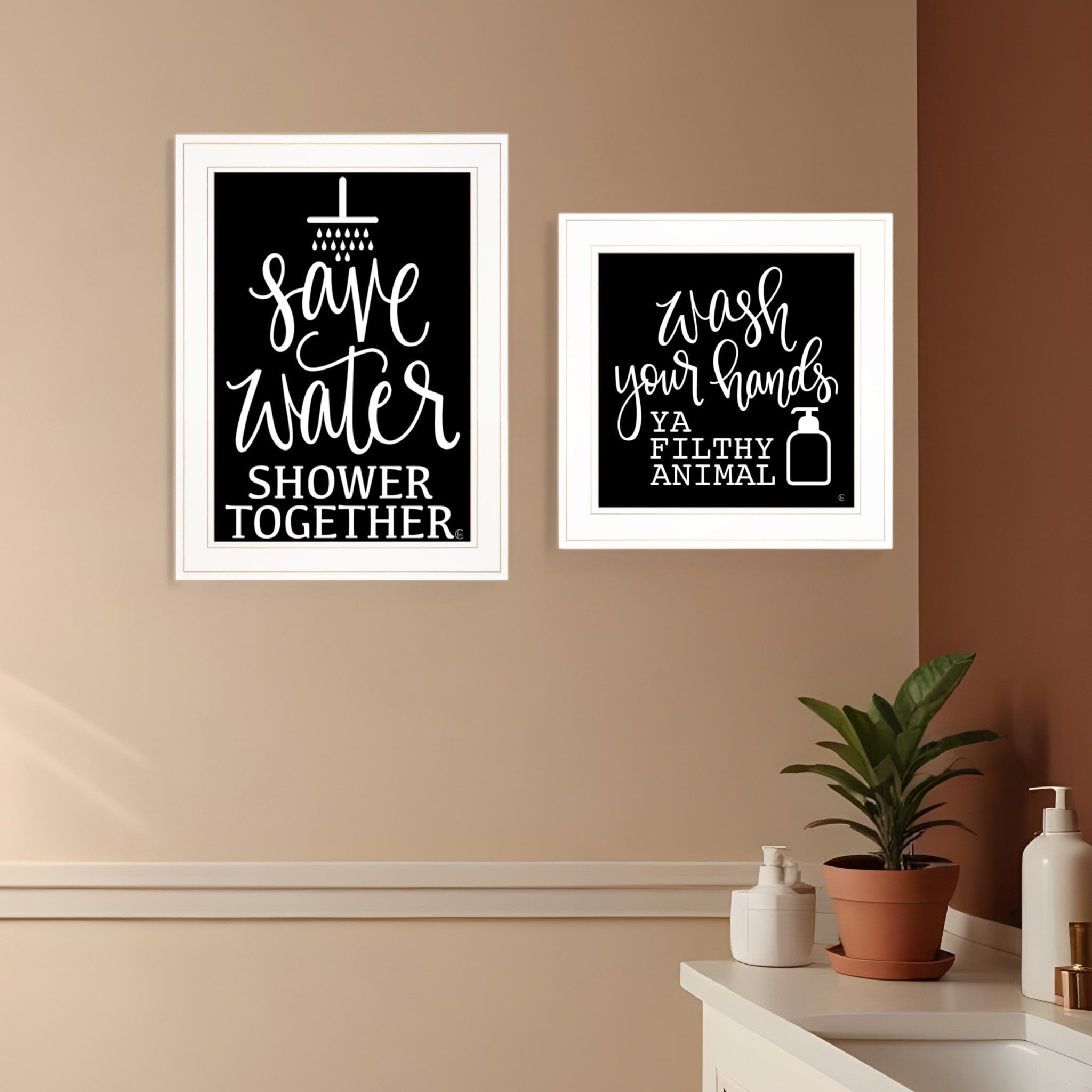 Homeroots Set Of Two Wash Up White Framed Print Bathroom Wall Art