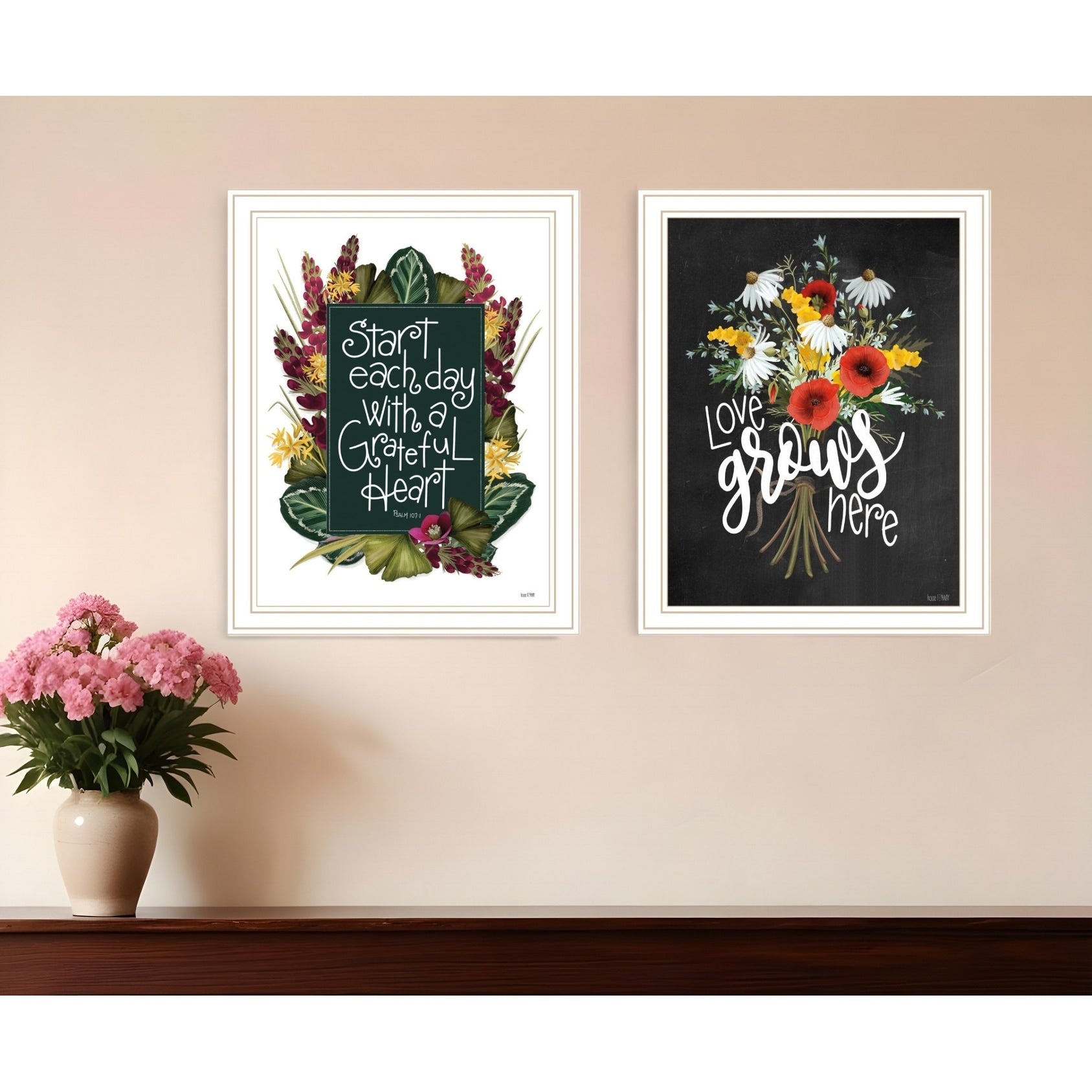 Homeroots Set Of Two With Grateful Hearts White Framed Print Wall Art