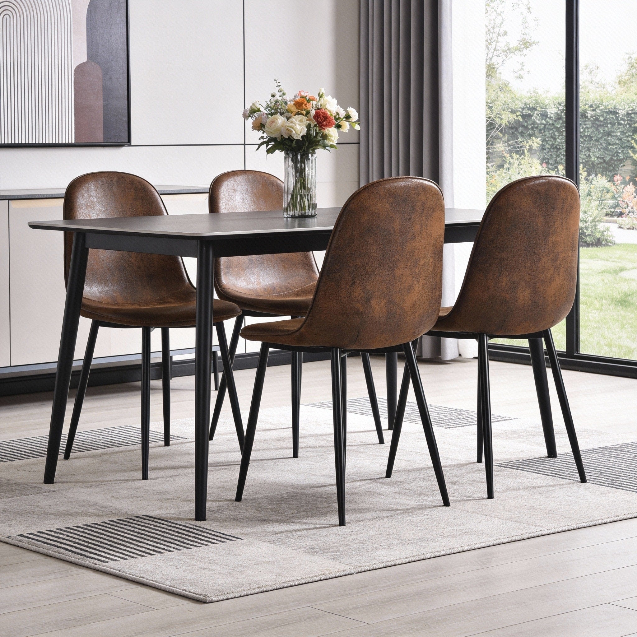 Homeroots Set Of Four Espresso And Black Faux Suede And Steel Dining Side Chairs 17.70 In. X 33.90 In. X 15.70 In.
