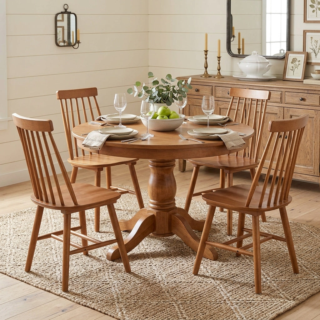 Homeroots Set Of Four Walnut Solid Wood Windsor Back Dining Side Chairs 17.50 In. X 36.00 In. X 18.00 In.