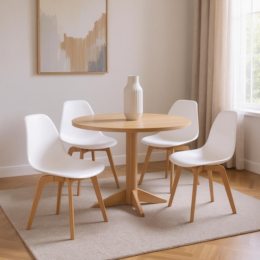 Homeroots Set Of Four White And Natural Heavy Duty Plastic Dining Side Chairs 20.70 In. X 32.70 In. X 18.40 In.