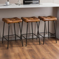 Homeroots Set Of Three 23 Light Brown And Black Faux Leather And Metal Counter Height Bar Chairs