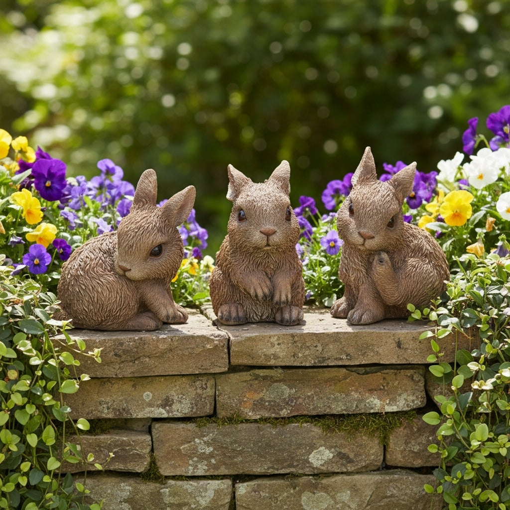 Homeroots Set Of Three Brown Resin Bunny Outdoor Statues