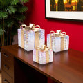 Homeroots Set Of Three Clear And Gold Decorative Boxes With Led 6.00 In. X 6.50 In. X 6.00 In.