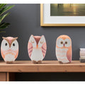 Homeroots Set Of Three Pink And Beige Terracotta Owl Figurines 4.25 In. X 6.00 In. X 3.50 In.