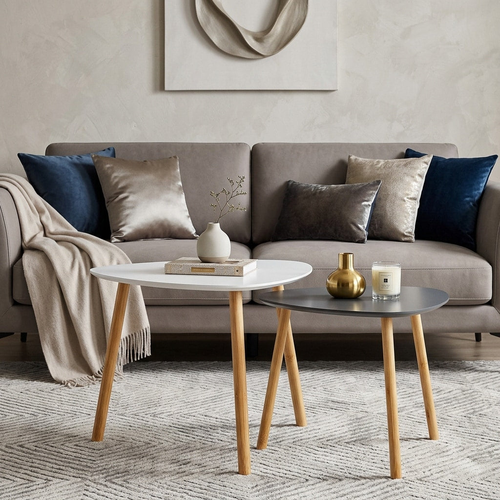 Homeroots Set Of Two 22 Oak And Gray And White Nested Tables 21.70 In. X 21.70 In. X 17.70 In.