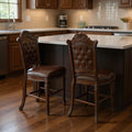 Homeroots Set Of Two 24 Brown Faux Leather And Solid Wood Counter Height Bar Chairs