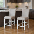 Homeroots Set Of Two 25 Gray And White Velvet And Solid Wood Counter Height Bar Chairs