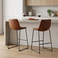 Homeroots Set Of Two 26 Brown And Black Faux Leather And Aluminum Counter Height Bar Chairs