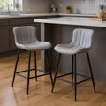 Homeroots Set Of Two 27 Gray And Black Faux Leather And Metal Low Back Counter Height Bar Chairs
