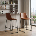 Homeroots Set Of Two 29 Brown And Black Faux Leather And Aluminum Bar Height Bar Chairs