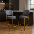 Homeroots Set Of Two 29 Gray And Gold Velvet And Metal Low Back Bar Height Bar Chairs