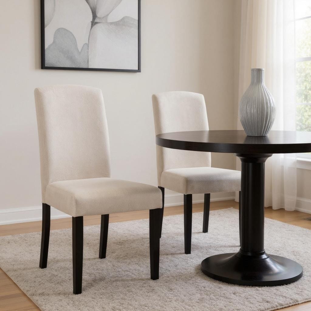 Homeroots Set Of Two Beige And Black Upholstered Polyester Dining Parsons Chairs 17.00 In. X 39.00 In. X 23.50 In.