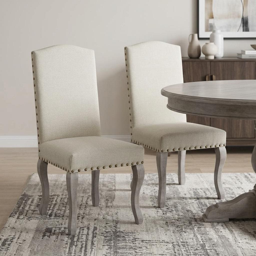 Homeroots Set Of Two Beige And Gray Upholstered Fabric Dining Parsons Chairs 21.50 In. X 49.50 In. X 20.00 In.