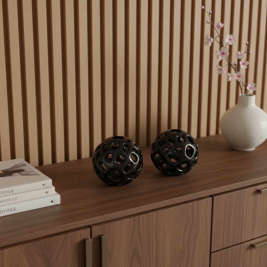 Homeroots Set Of Two Black Aluminum Hand Painted Decorative Orbs 4.00 In. X 4.00 In. X 4.00 In.