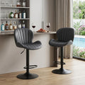 Homeroots Set Of Two Black Faux Leather And Aluminum Adjustable Height Swivel Bar Chairs