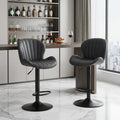 Homeroots Set Of Two Black Faux Leather And Aluminum Adjustable Height Swivel Bar Chairs