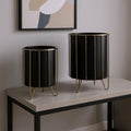 Homeroots Set Of Two Black Metal 20 Ounce Round Pot Planters 12.80 In. X 20.87 In. X 12.80 In.