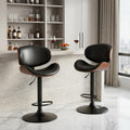 Homeroots Set Of Two Black And Brown Faux Leather Wood And Aluminum Adjustable Height Swivel Bar Chairs