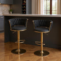Homeroots Set Of Two Black And Gold Velvet And Metal Low Back Adjustable Height Swivel Bar Chairs