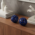 Homeroots Set Of Two Blue Aluminum Hand Painted Decorative Orbs 4.00 In. X 4.00 In. X 4.00 In.