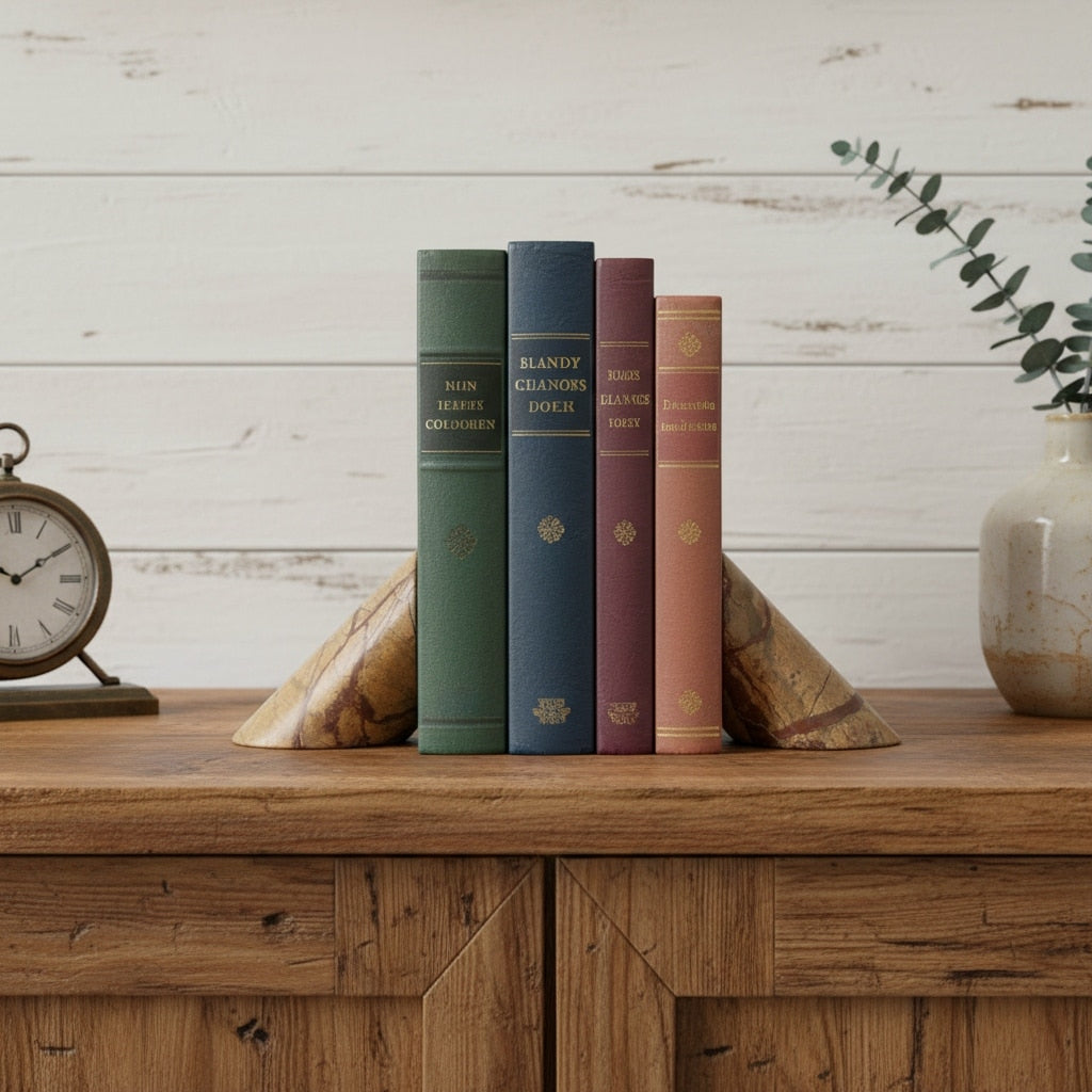 Homeroots Set Of Two Brown Marble Geometric Decorative Bookends 10.23 In. X 4.75 In. X 3.15 In.