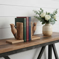 Homeroots Set Of Two Brown Wood Bird Decorative Bookends 6.70 In. X 8.85 In. X 4.70 In.