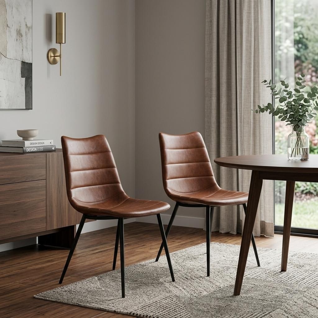 Homeroots Set Of Two Brown And Black Upholstered Faux Leather Dining Side Chairs 17.00 In. X 32.00 In. X 22.00 In.